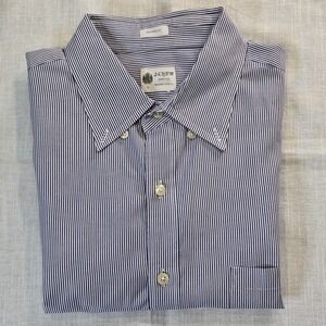 J Crew Button Down Shirt Mens L Tailored Fit Blue Pin Stripe Long Sleeve Pocket